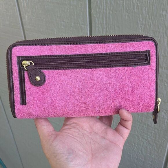 Juicy Couture Y2K Velour Fuchsia Rhinestone Long Zip Wallet - Picture 2 of 6